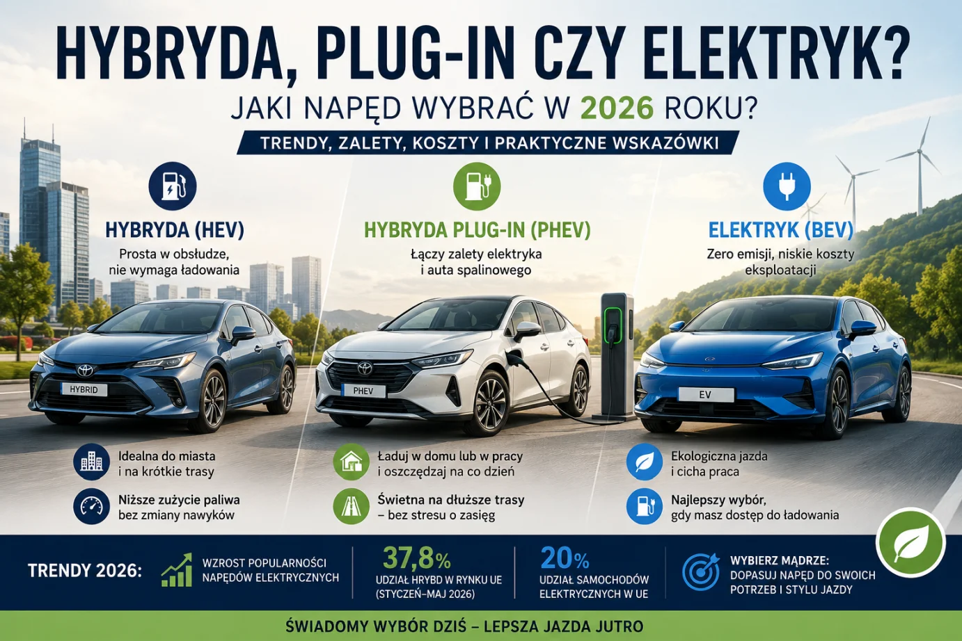 Hybryda, plug-in czy elektryk? Jaki napęd najlepiej wybrać w 2026 roku
